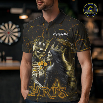 Personalized Skeleton Couple And Roses Gothic Darts Shirt For Men Custom Dart Jersey Outfit|Yellow TDM7848