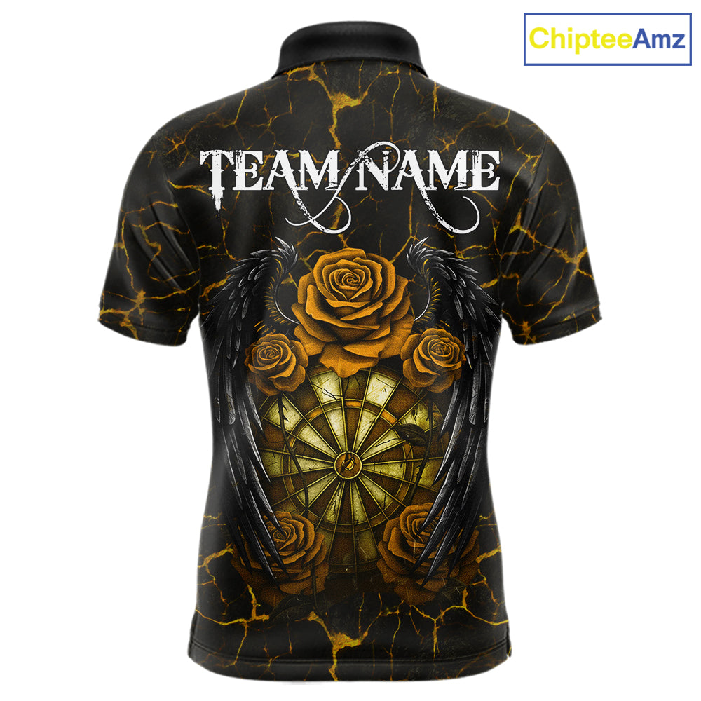 Personalized Skeleton Couple And Roses Gothic Darts Shirt For Men Custom Dart Jersey Outfit|Yellow TDM7848