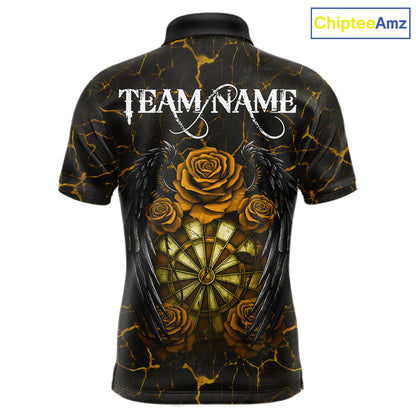 Personalized Skeleton Couple And Roses Gothic Darts Shirt For Men Custom Dart Jersey Outfit|Yellow TDM7848