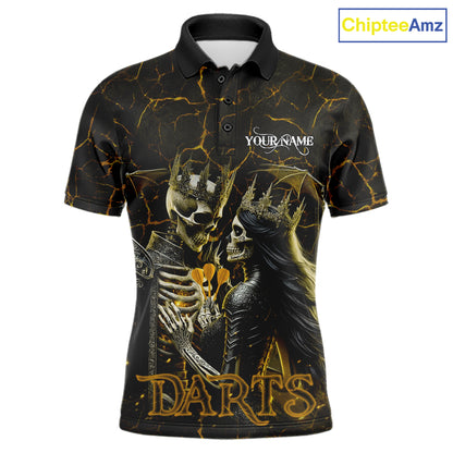 Personalized Skeleton Couple And Roses Gothic Darts Shirt For Men Custom Dart Jersey Outfit|Yellow TDM7848