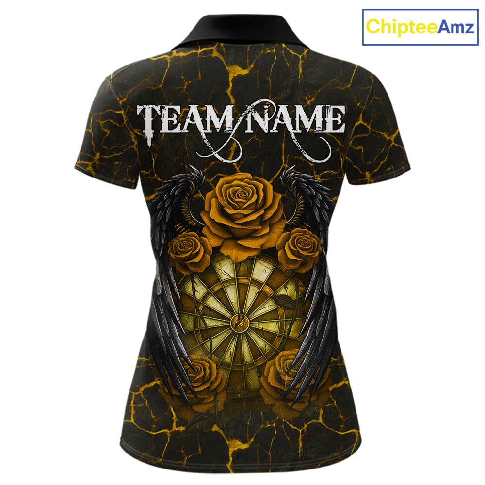 Personalized Skeleton Couple And Roses Gothic Darts Shirt For Women Custom Dart Jersey Outfit|Yellow TDM7848
