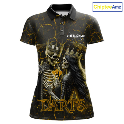 Personalized Skeleton Couple And Roses Gothic Darts Shirt For Women Custom Dart Jersey Outfit|Yellow TDM7848