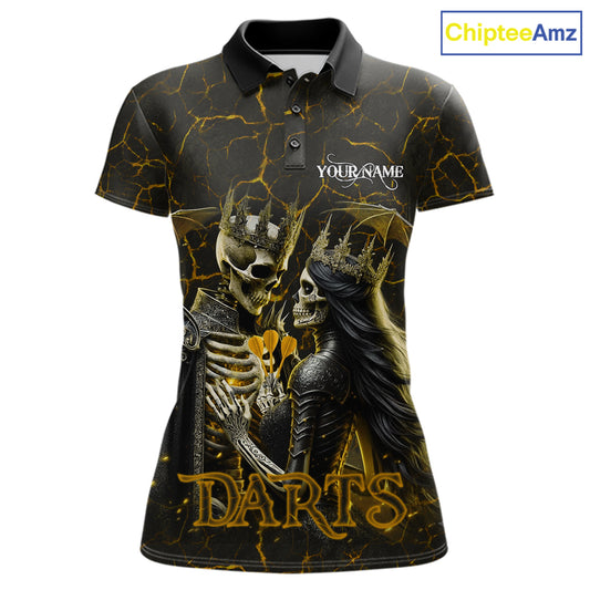 Personalized Skeleton Couple And Roses Gothic Darts Shirt For Women Custom Dart Jersey Outfit|Yellow TDM7848