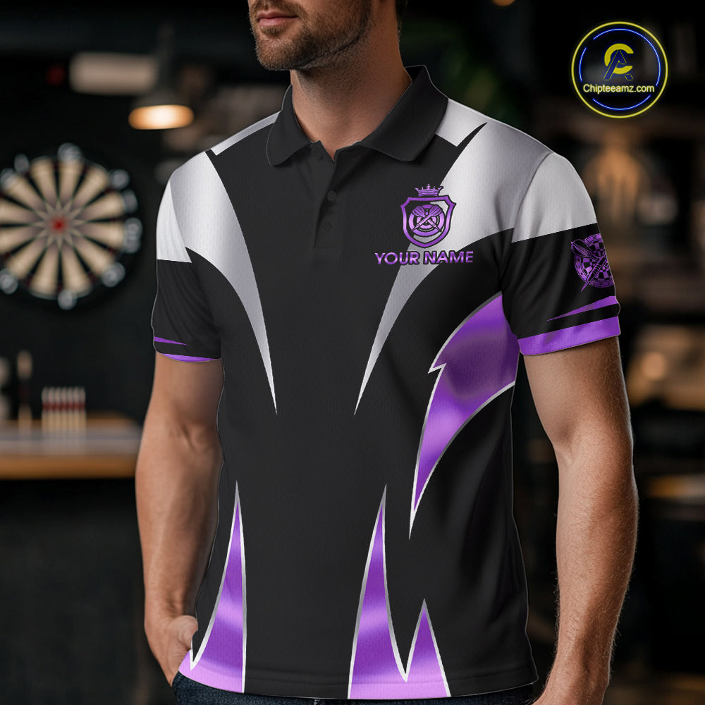 Personalized Crown Darts Shirt For Men Custom Darts Tournament Jersey Team Polo & 1/4 Zip |Purple TDM7849