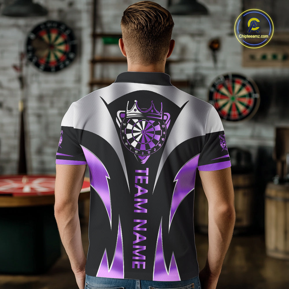 Personalized Crown Darts Shirt For Men Custom Darts Tournament Jersey Team Polo & 1/4 Zip |Purple TDM7849