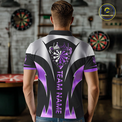 Personalized Crown Darts Shirt For Men Custom Darts Tournament Jersey Team Polo & 1/4 Zip |Purple TDM7849