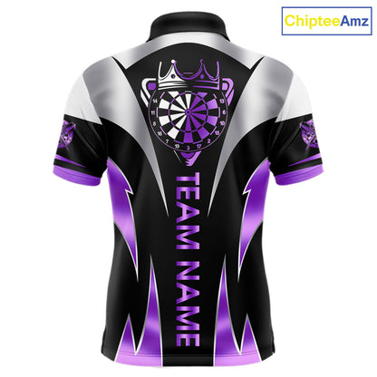 Personalized Crown Darts Shirt For Men Custom Darts Tournament Jersey Team Polo & 1/4 Zip |Purple TDM7849