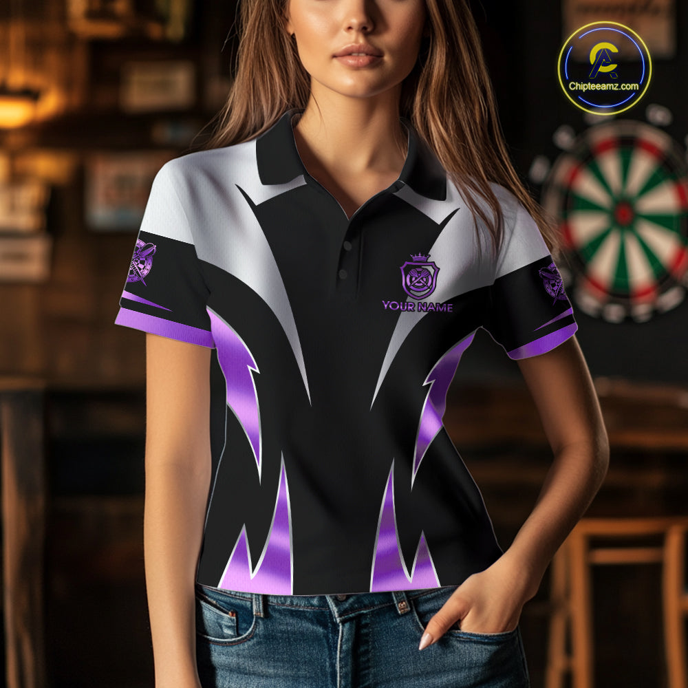Personalized Crown Darts Shirt For Women Custom Darts Tournament Jersey Team Polo & 1/4 Zip |Purple TDM7849