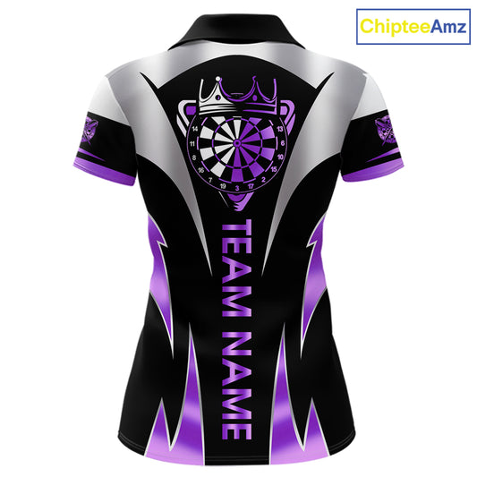 Personalized Crown Darts Shirt For Women Custom Darts Tournament Jersey Team Polo & 1/4 Zip |Purple TDM7849