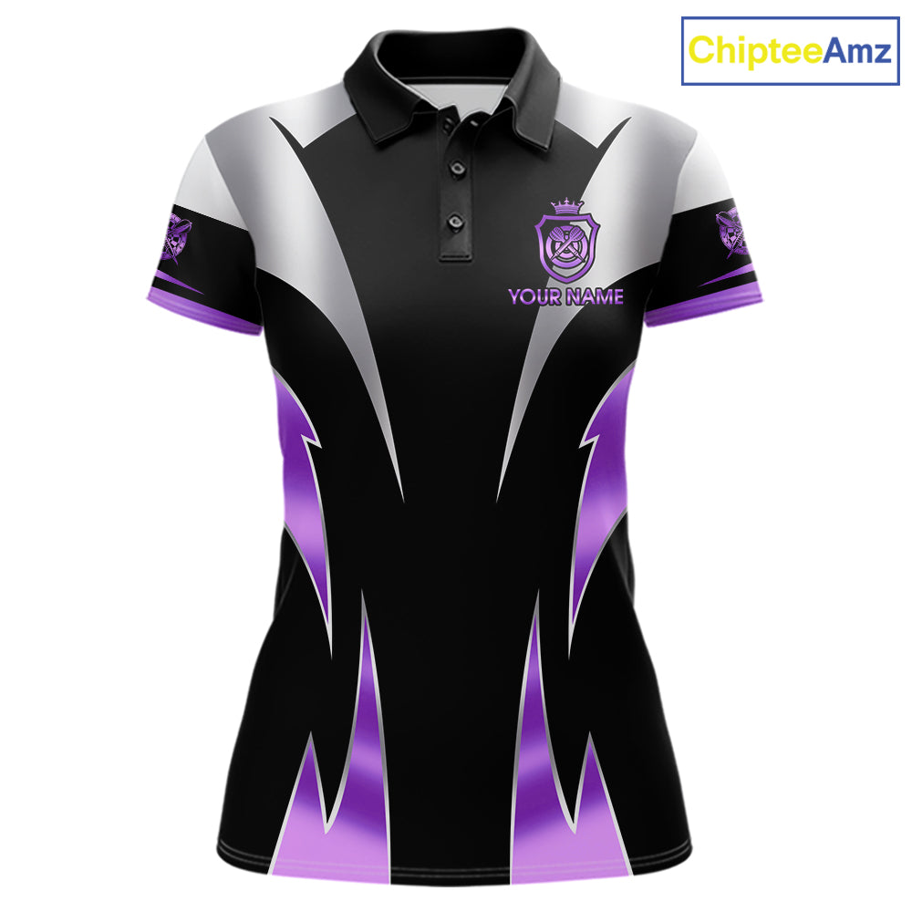 Personalized Crown Darts Shirt For Women Custom Darts Tournament Jersey Team Polo & 1/4 Zip |Purple TDM7849
