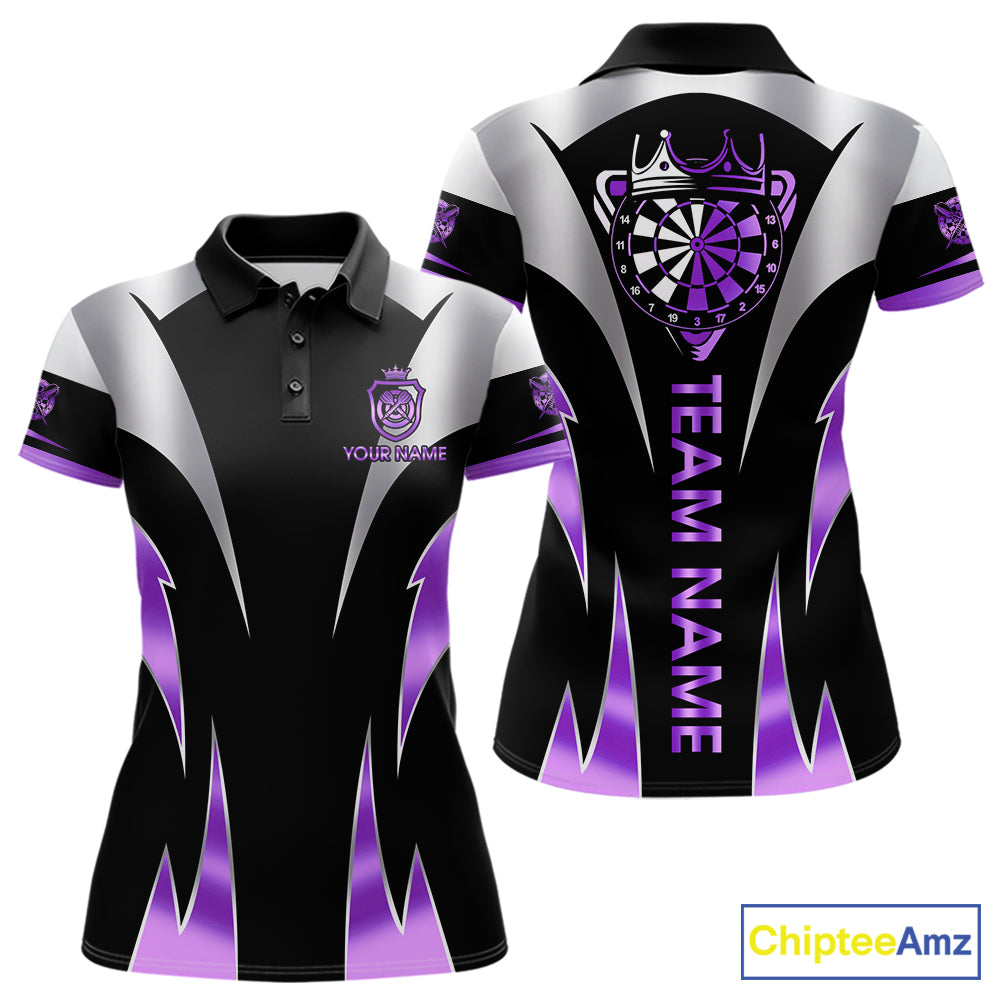 Personalized Crown Darts Shirt For Women Custom Darts Tournament Jersey Team Polo & 1/4 Zip |Purple TDM7849
