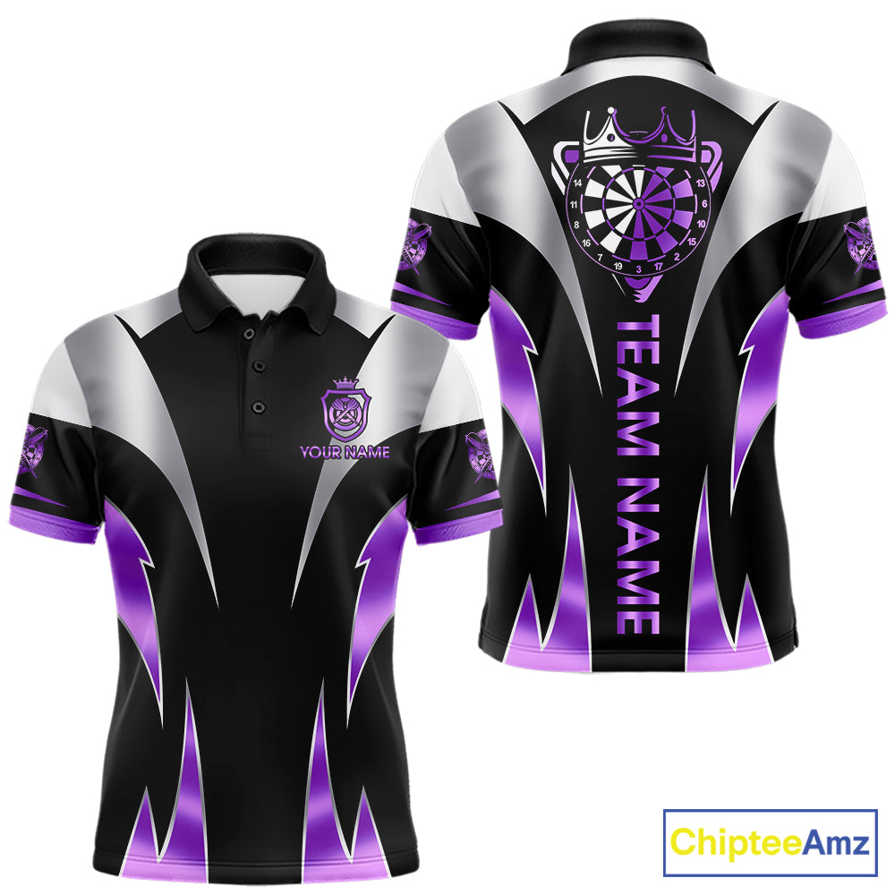 Personalized Crown Darts Shirt For Men Custom Darts Tournament Jersey Team Polo & 1/4 Zip |Purple TDM7849