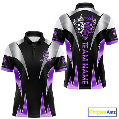 Personalized Crown Darts Shirt For Men Custom Darts Tournament Jersey Team Polo & 1/4 Zip |Purple TDM7849