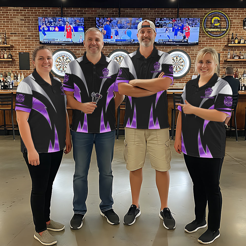 Personalized Crown Darts Shirt For Women Custom Darts Tournament Jersey Team Polo & 1/4 Zip |Purple TDM7849