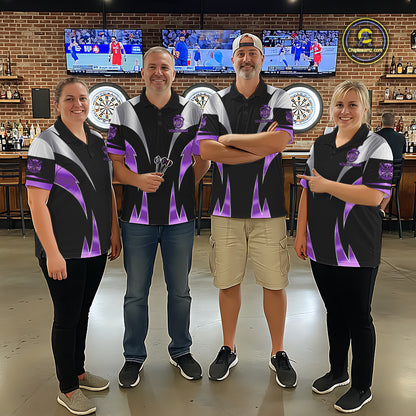 Personalized Crown Darts Shirt For Women Custom Darts Tournament Jersey Team Polo & 1/4 Zip |Purple TDM7849