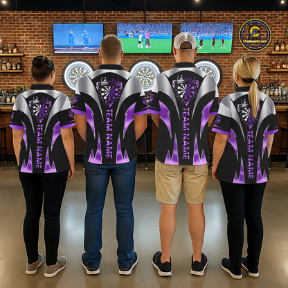 Personalized Crown Darts Shirt For Women Custom Darts Tournament Jersey Team Polo & 1/4 Zip |Purple TDM7849