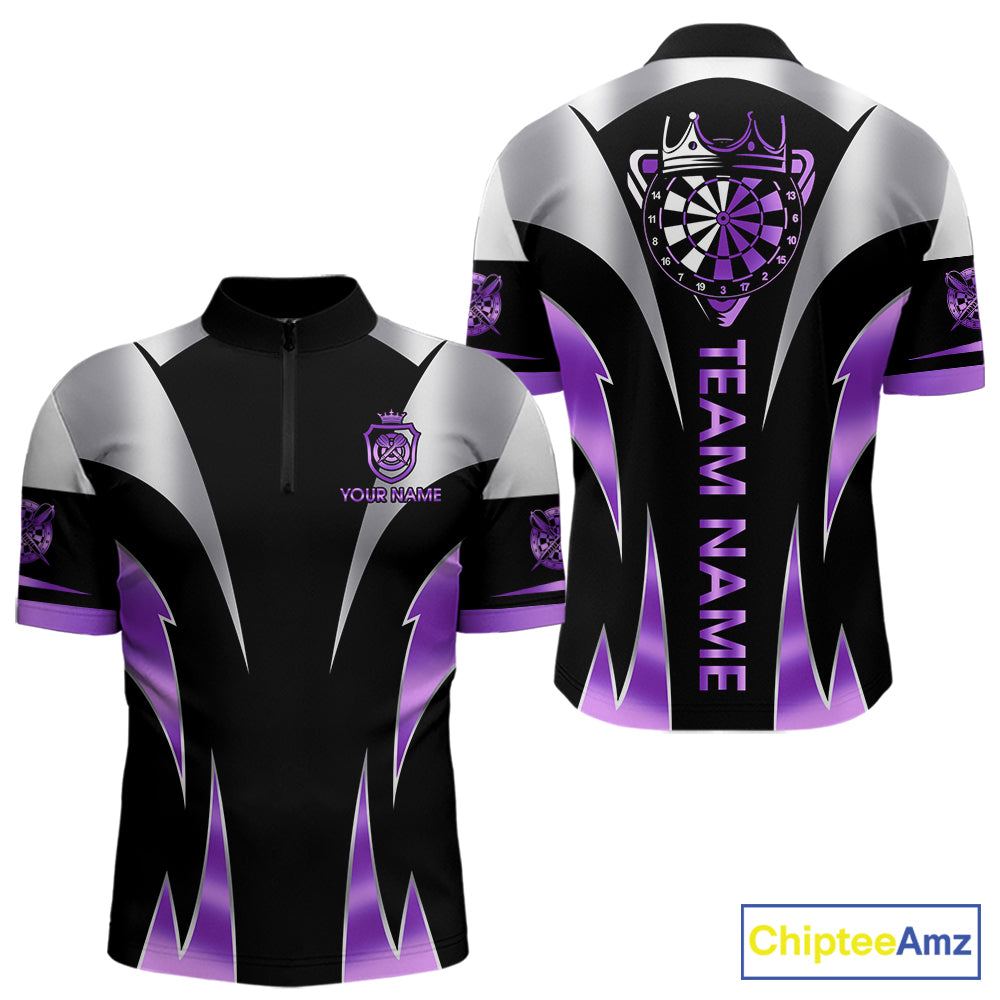 Personalized Crown Darts Shirt For Men Custom Darts Tournament Jersey Team Polo & 1/4 Zip |Purple TDM7849