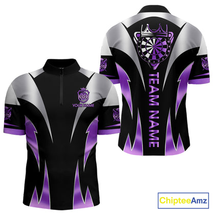 Personalized Crown Darts Shirt For Men Custom Darts Tournament Jersey Team Polo & 1/4 Zip |Purple TDM7849