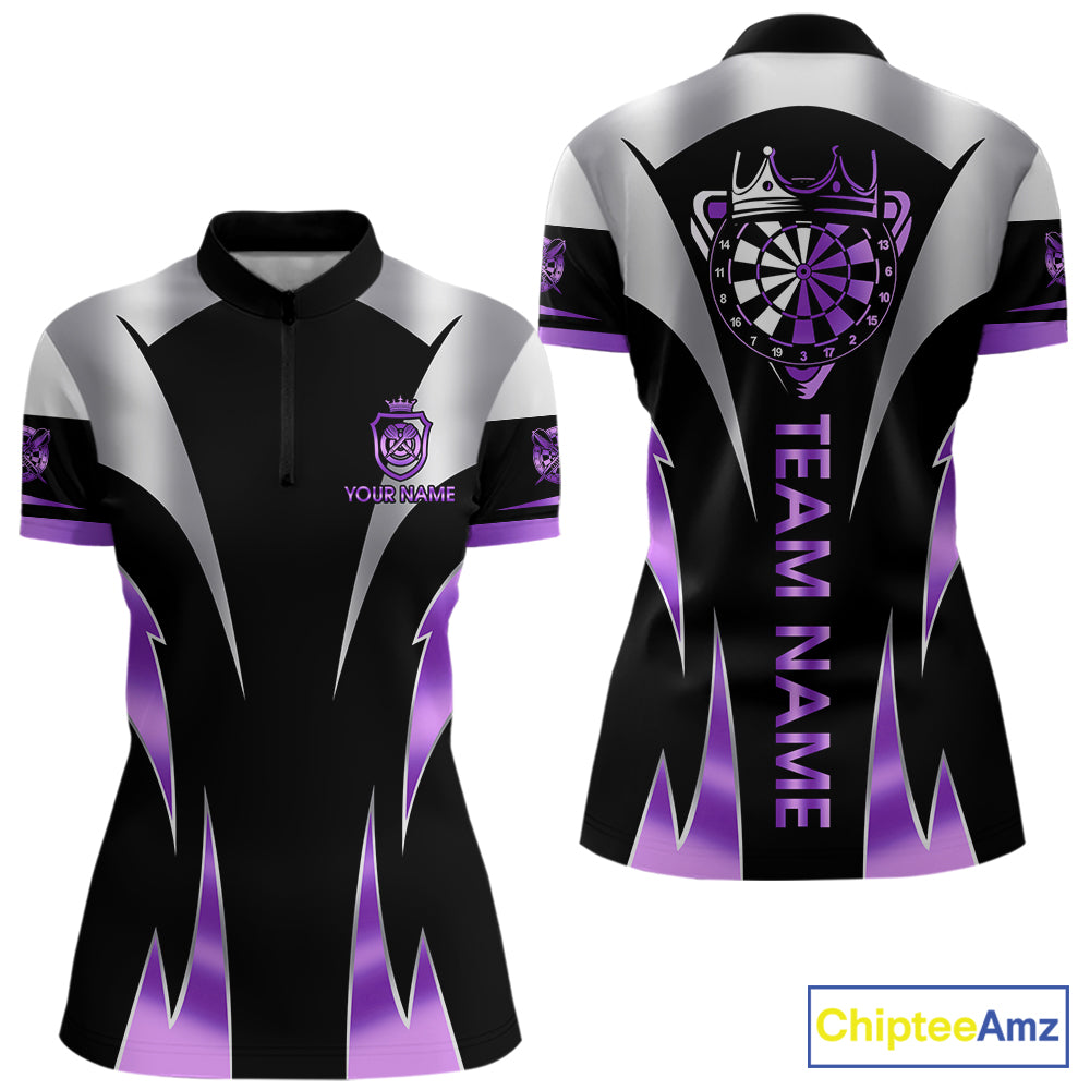 Personalized Crown Darts Shirt For Women Custom Darts Tournament Jersey Team Polo & 1/4 Zip |Purple TDM7849