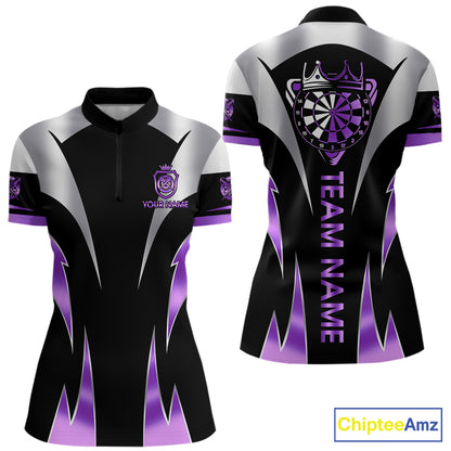 Personalized Crown Darts Shirt For Women Custom Darts Tournament Jersey Team Polo & 1/4 Zip |Purple TDM7849