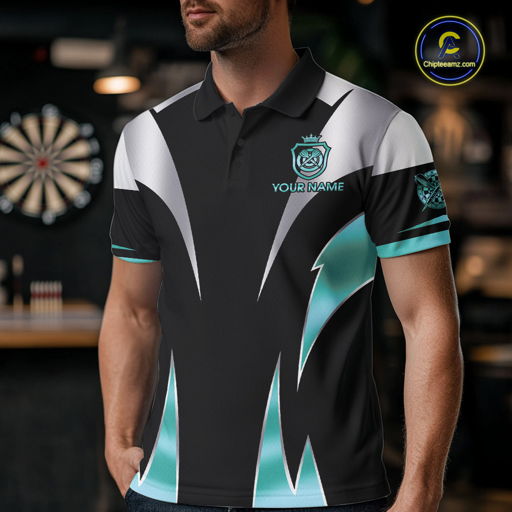 Personalized Crown Darts Shirt For Men Custom Darts Tournament Jersey Team Polo & 1/4 Zip |Teal TDM7850