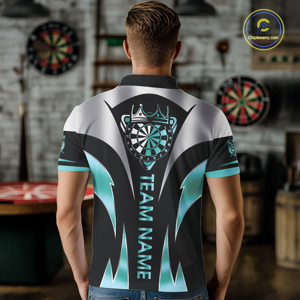 Personalized Crown Darts Shirt For Men Custom Darts Tournament Jersey Team Polo & 1/4 Zip |Teal TDM7850