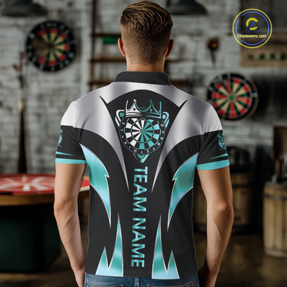 Personalized Crown Darts Shirt For Men Custom Darts Tournament Jersey Team Polo & 1/4 Zip |Teal TDM7850