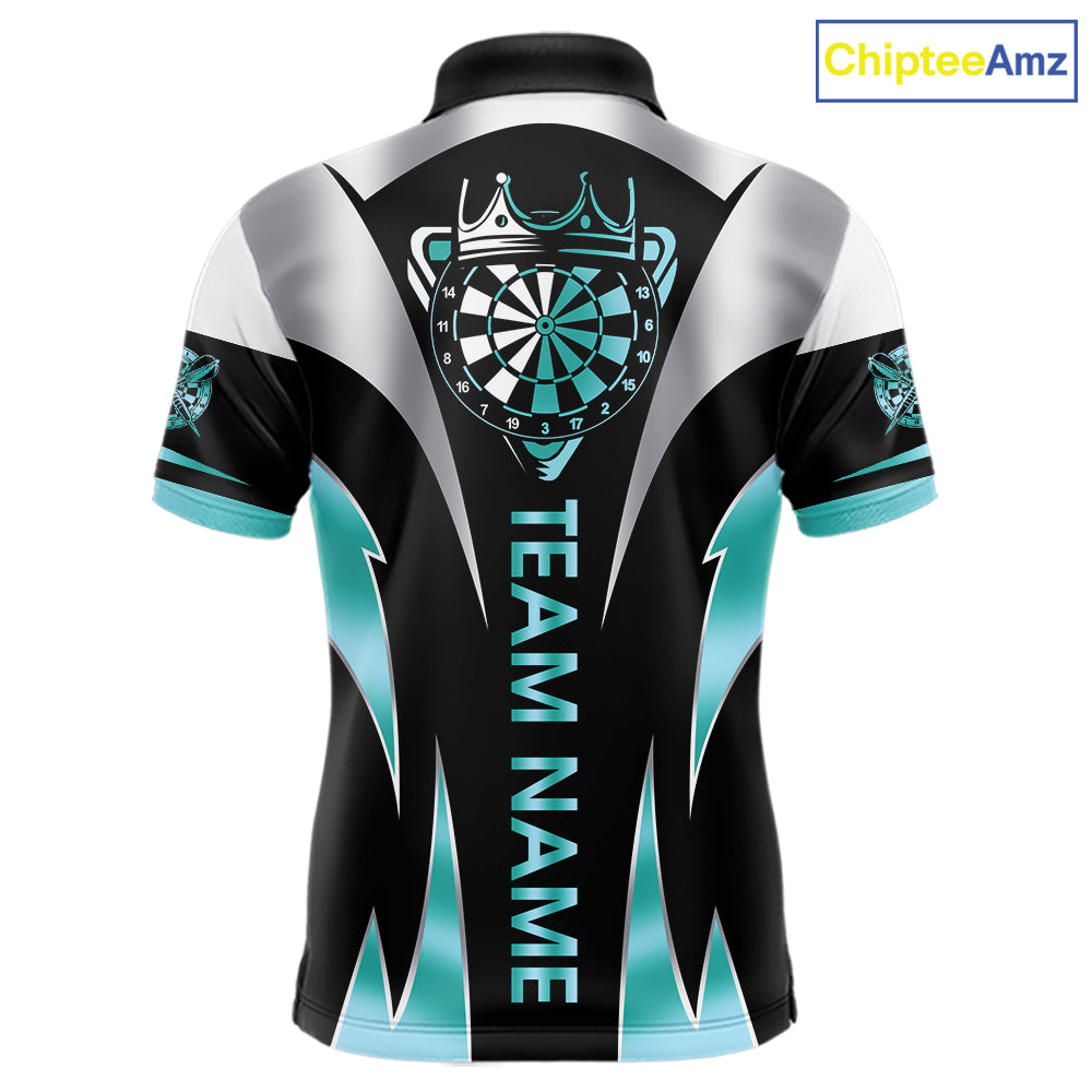 Personalized Crown Darts Shirt For Men Custom Darts Tournament Jersey Team Polo & 1/4 Zip |Teal TDM7850