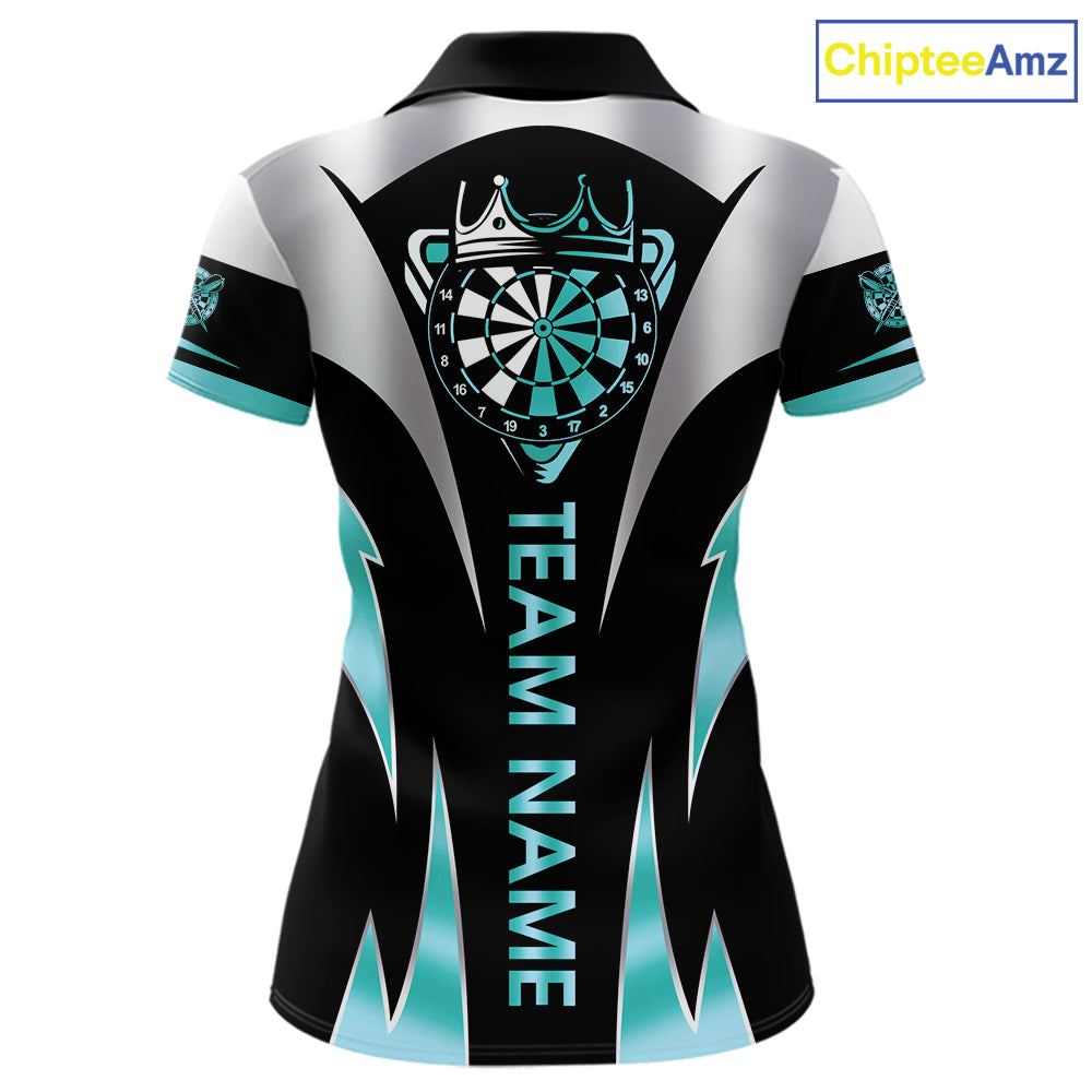 Personalized Crown Darts Shirt For Women Custom Darts Tournament Jersey Team Polo & 1/4 Zip |Teal TDM7850