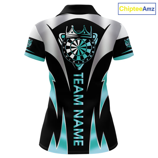Personalized Crown Darts Shirt For Women Custom Darts Tournament Jersey Team Polo & 1/4 Zip |Teal TDM7850