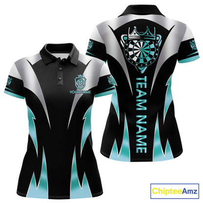 Personalized Crown Darts Shirt For Women Custom Darts Tournament Jersey Team Polo & 1/4 Zip |Teal TDM7850