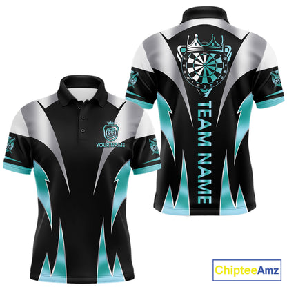 Personalized Crown Darts Shirt For Men Custom Darts Tournament Jersey Team Polo & 1/4 Zip |Teal TDM7850