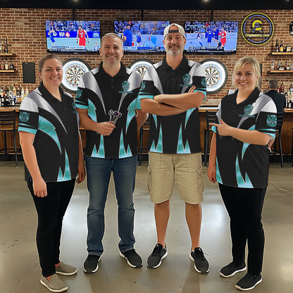 Personalized Crown Darts Shirt For Men Custom Darts Tournament Jersey Team Polo & 1/4 Zip |Teal TDM7850