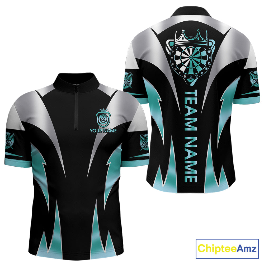 Personalized Crown Darts Shirt For Men Custom Darts Tournament Jersey Team Polo & 1/4 Zip |Teal TDM7850