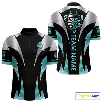 Personalized Crown Darts Shirt For Men Custom Darts Tournament Jersey Team Polo & 1/4 Zip |Teal TDM7850