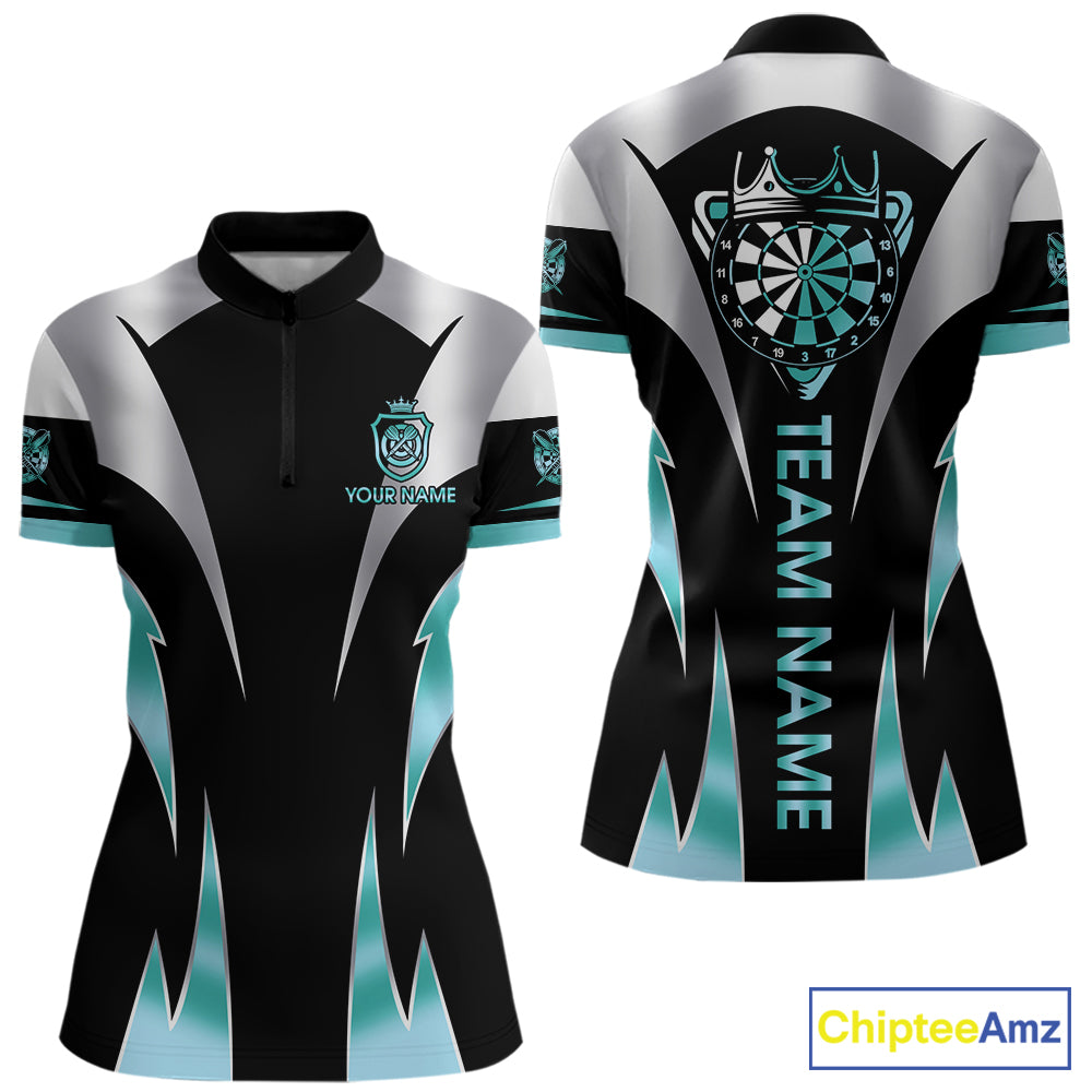 Personalized Crown Darts Shirt For Women Custom Darts Tournament Jersey Team Polo & 1/4 Zip |Teal TDM7850