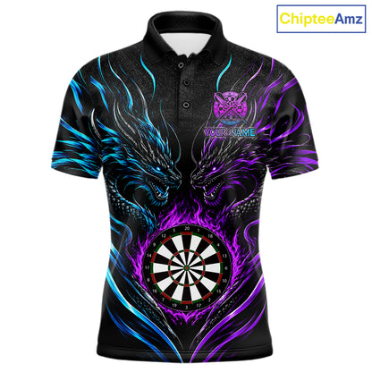 Blue And Purple Custom Dragon Fire Darts Shirts For Men, Darts League Team Jersey Polo & 1/4 Zip TDM7851