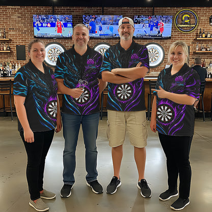 Blue And Purple Custom Dragon Fire Darts Shirts For Women, Darts League Team Jersey Polo & 1/4 Zip TDM7851