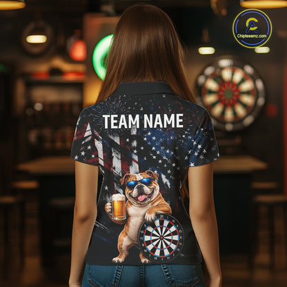 Funny Bulldog Grunge American Flag Darts Shirt For Women Custom Darts Jersey Team Polo & 1/4 Zip TDM7852