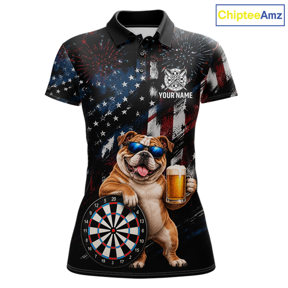 Funny Bulldog Grunge American Flag Darts Shirt For Women Custom Darts Jersey Team Polo & 1/4 Zip TDM7852