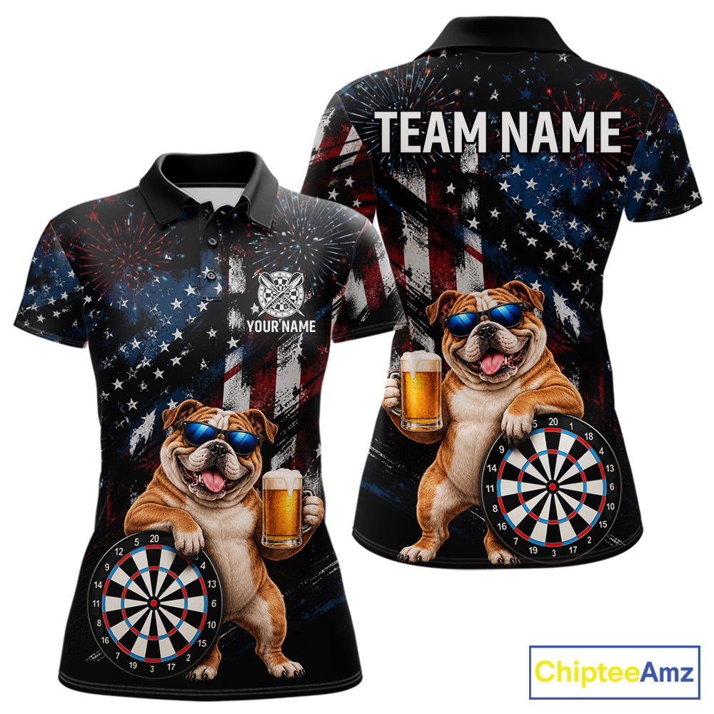 Funny Bulldog Grunge American Flag Darts Shirt For Women Custom Darts Jersey Team Polo & 1/4 Zip TDM7852