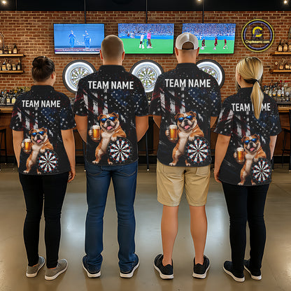 Funny Bulldog Grunge American Flag Darts Shirt For Men Custom Darts Jersey Team Polo & 1/4 Zip TDM7852