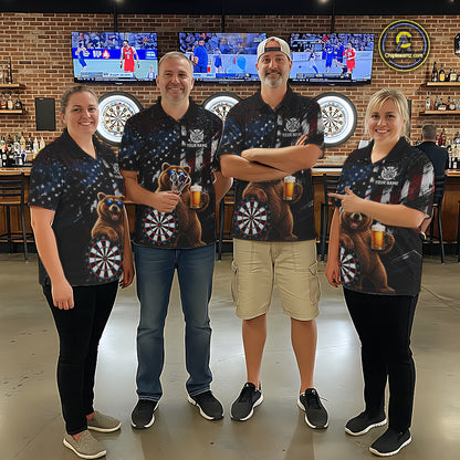 Funny Bear Grunge American Flag Darts Shirt For Women Custom Darts Jersey Team Polo & 1/4 Zip TDM7854