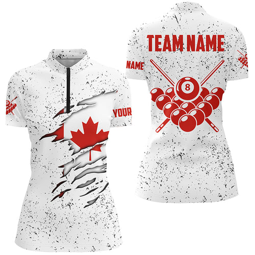 8 Ball Pool Canadian Flag Custom Billiard Women's Shirts, 8 Ball Pool Quarter-Zip Shirts TDM0548