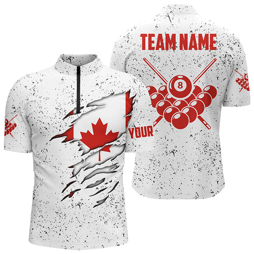 8 Ball Pool Canadian Flag Custom Billiard Men's Shirts, 8 Ball Pool Quarter-Zip Shirts TDM0548