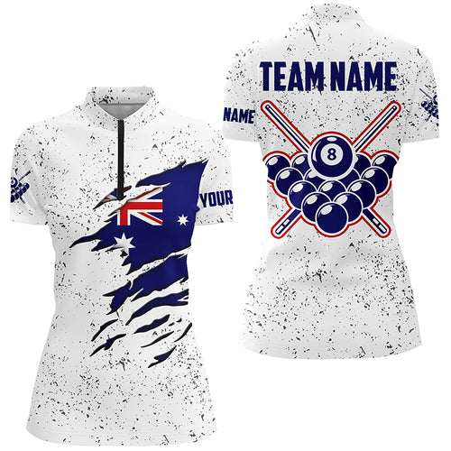 8 Ball Pool Australia Flag Custom Billiard Women's Shirts, 8 Ball Pool Quarter-Zip Shirts TDM0549