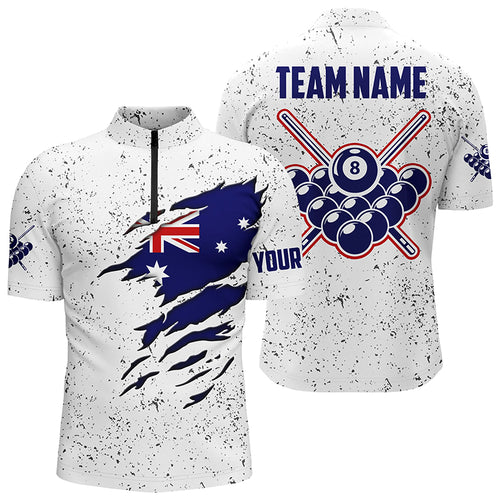 8 Ball Pool Australia Flag Custom Billiard Men's Shirts, 8 Ball Pool Quarter-Zip Shirts TDM0549