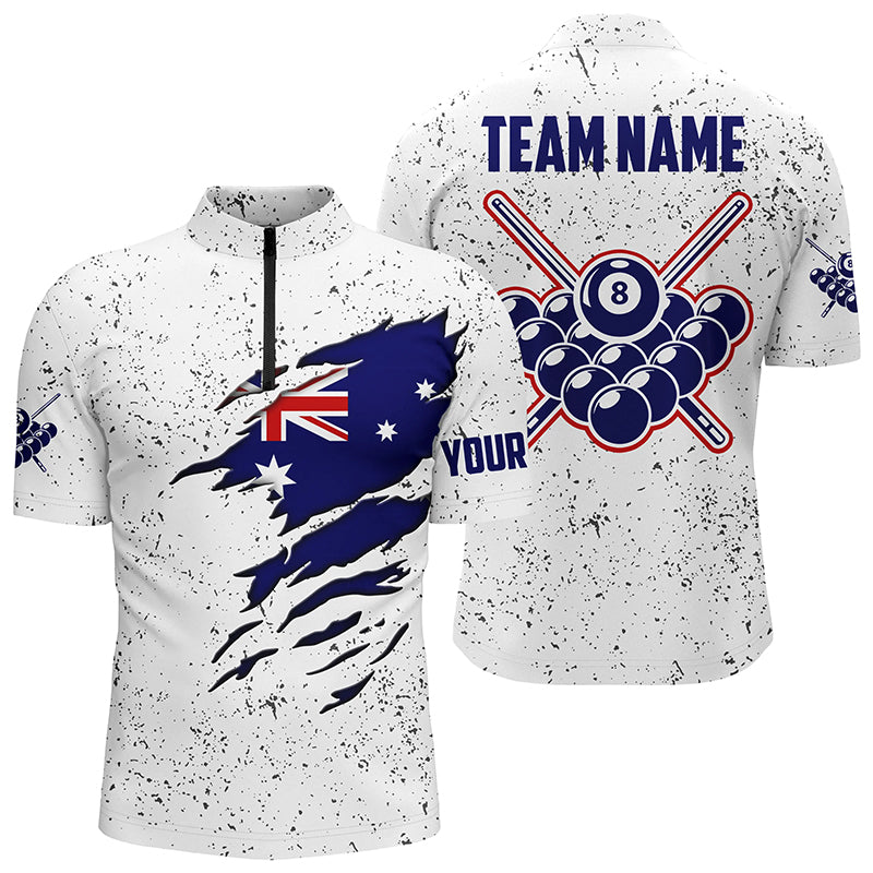 8 Ball Pool Australia Flag Custom Billiard Men's Shirts, 8 Ball Pool Quarter-Zip Shirts TDM0549