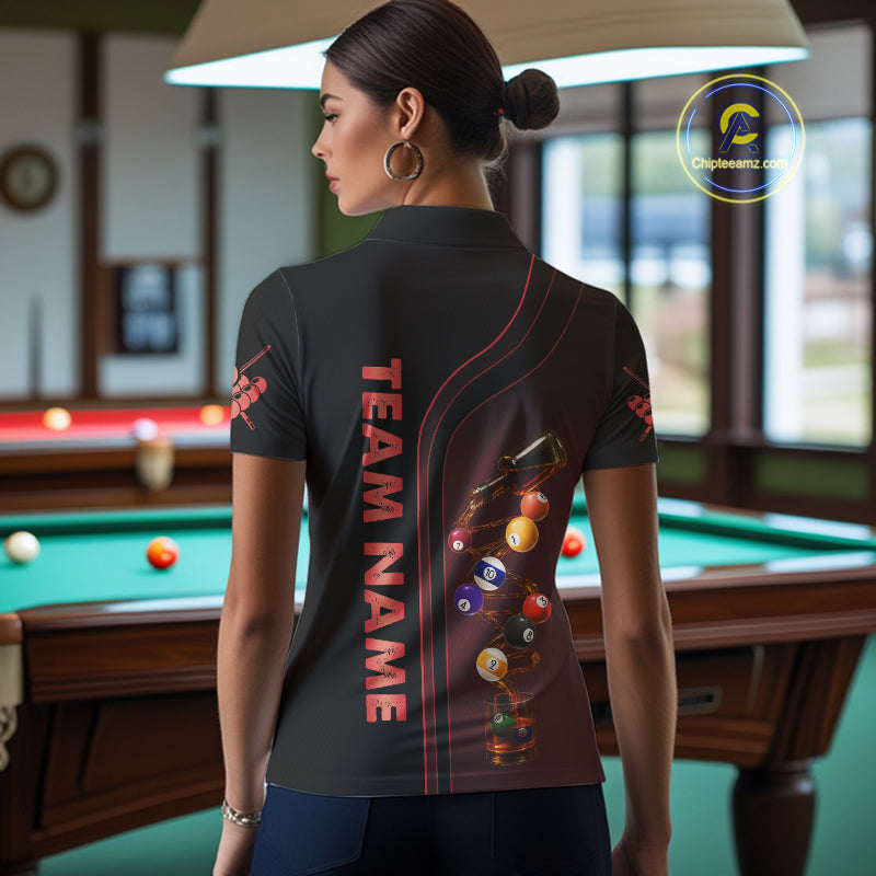Funny DNA Wine Billiard Shirt For Women Custom Pool Team Shirts, Billiard Jersey Polo & 1/4 Zip|Red TDM5194