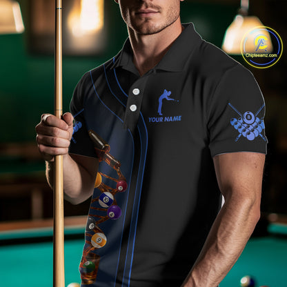 Funny DNA Wine Billiard Shirt For Men Custom Pool Team Shirts, Billiard Jersey Polo & 1/4 Zip|Blue TDM5195